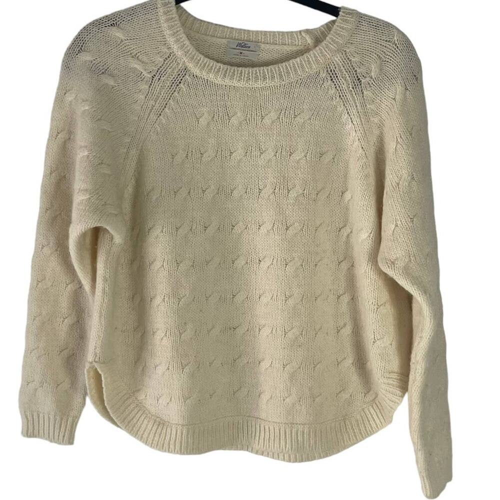 Wallace‎ Women's Size Medium Cream Mohair Wool Cable Knit Sweater